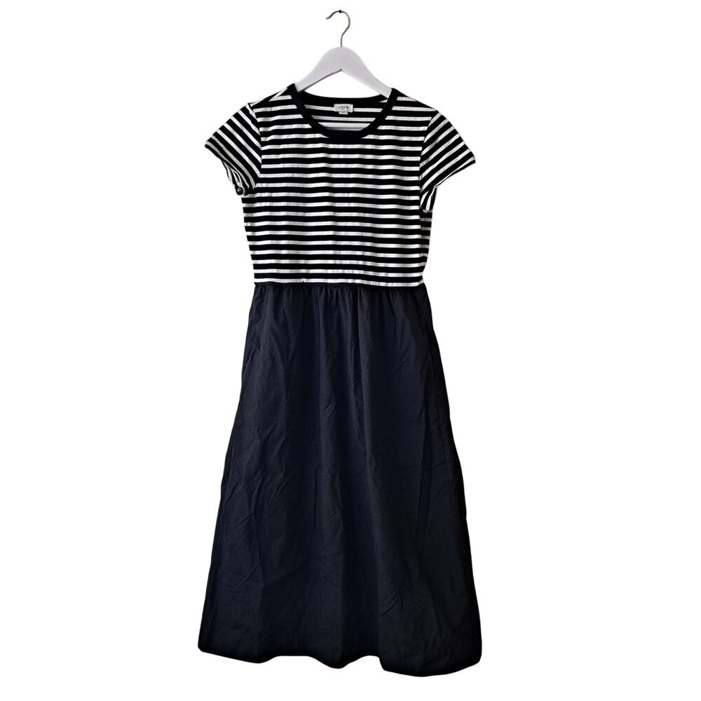 J. Crew Striped Knit Mixy Dress Short Sleeve Midi Black Ivory Womens Size Small - Picture 3 of 12
